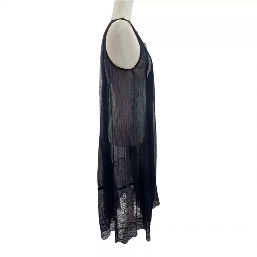 Free People Navy Blue Sheer Swiss Dot Gauze Maxi Dress Boho Oversized A-Line XS - Picture 3 of 12